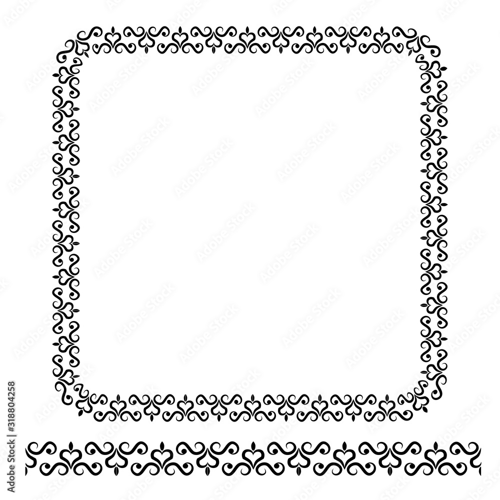 Vector Rounded Corner Square Floral Frame, Isolated On White 