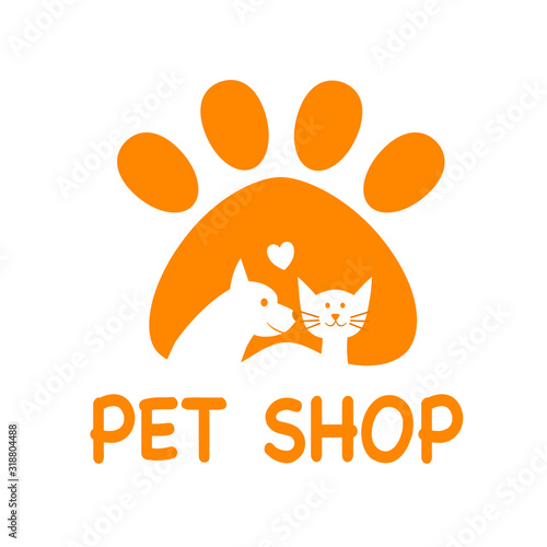 Pet shop logo design template for website page and mobile app on white background. Dog and cat icon, logo, label design for pet shop, veterinary clinic