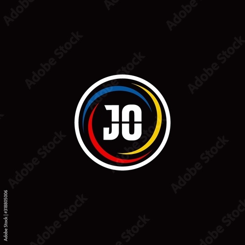 JO logo monogram isolated on circle shape with 3 slash colors rounded design template
