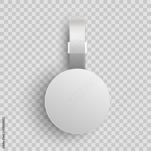 Wobbler mockup. White blank dangler. Supermarket plastic tag on shelf. Vector 3D wobler template.