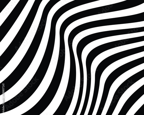  Abstract 3d background with optical illusion wave. Black and white horizontal lines with wavy distortion effect for prints, web pages, template, posters, monochrome backgrounds and pattern