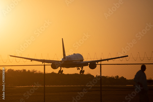 airplane at sunset
