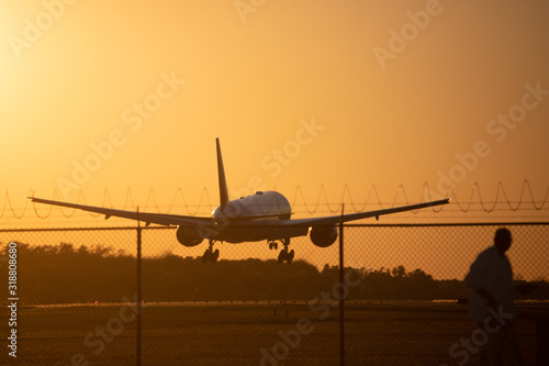 airplane at sunset