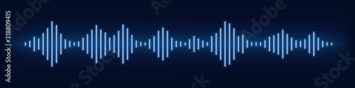 Blue realistic neon sound waves for equalizer on black background. Vector Illustration