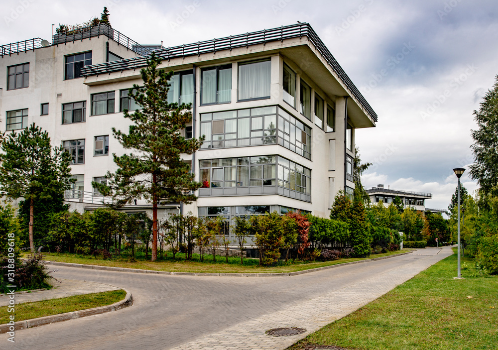 Fototapeta premium Facade of a modern multi-storey residential building in Moscow