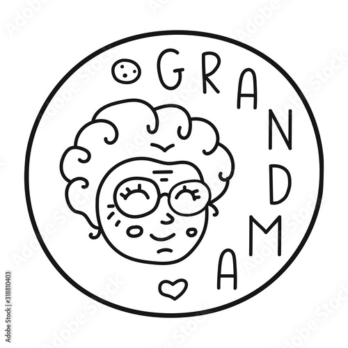 Grandma. Vector hand drawn badge illustration for bakery or cafe. 
