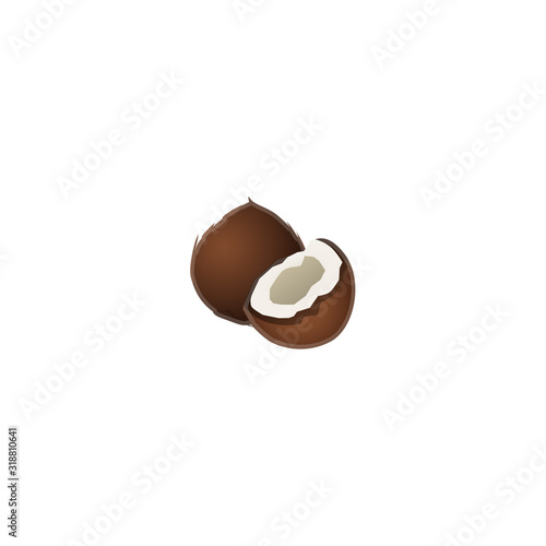 Coconut Vector Icon. Isolated Exotic, Tropical Fruit Cocos Emoji, Emoticon Illustration