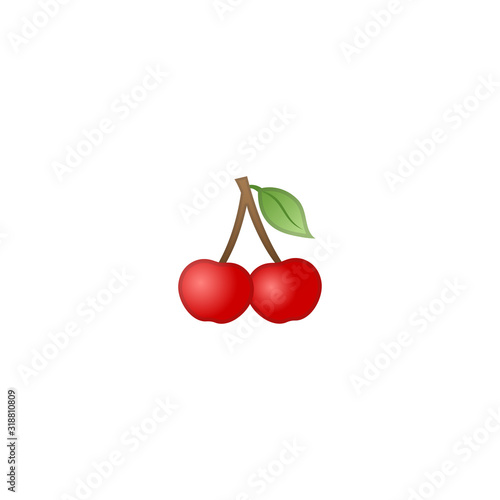 Cherry Vector Icon. Isolated Red Cherry Berry Emoji, Emoticon Illustration