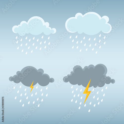 Cloud and rain, storm cloud with thunderbolt. Vector illustration.