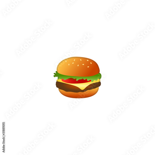 Burger Vector Icon. Isolated Hamburger Fast Food Emoji, Emoticon Illustration