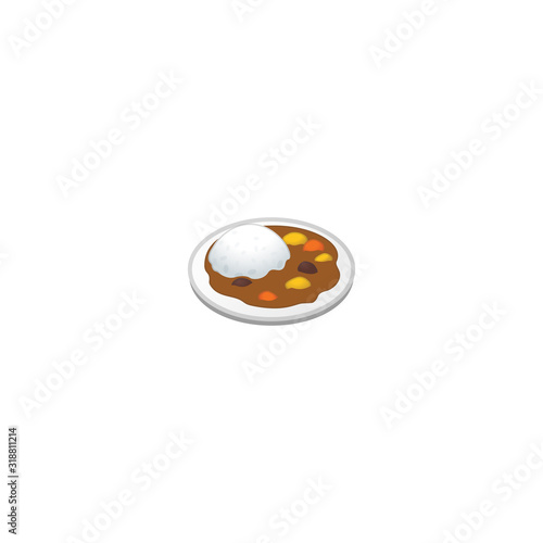 Curry Rice Vector Icon. Isolated Curry Rice Asian Food Emoji, Emoticon Illustration