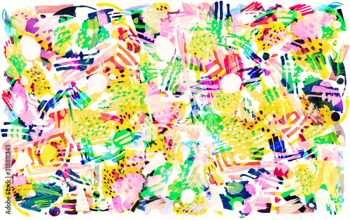 Modern multicolor futuristic pop art pattern made by markers.