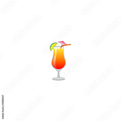 Tropical Drink Vector Icon. Isolated Tequila Sunrise Cocktail Emoji, Emoticon Illustration