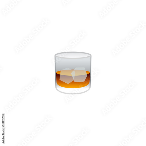 Whisky On The Rocks Vector Icon. Isolated Tumbler Glass Realistic Illustration