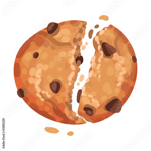 Oatmeal Cookie with Chocolate Crumbs Isolated on White Background Vector Item