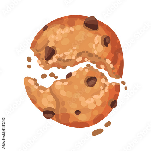 Oatmeal Cookie with Chocolate Crumbs Isolated on White Background Vector Item