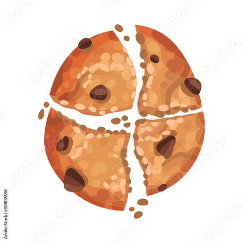 Oatmeal Cookie with Chocolate Crumbs Isolated on White Background Vector Item