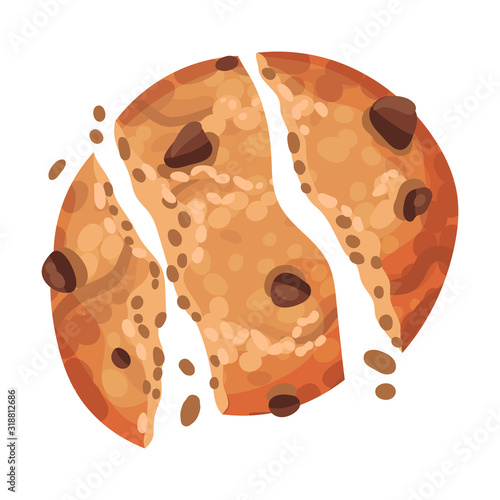Oatmeal Cookie with Chocolate Crumbs Isolated on White Background Vector Item
