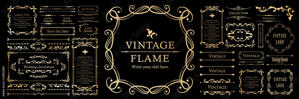 高級感のあるビンテージ調のフレームデザインセット 罫線 枠 ウエディング ビンテージ アンティーク Stock Vector Adobe Stock
