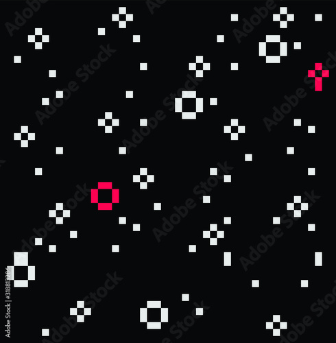 1-bit logo, pixel art icons set, design for web, sticker, mobile app, isolated black and white vector illustration. Game assets 1-bit sprite.
