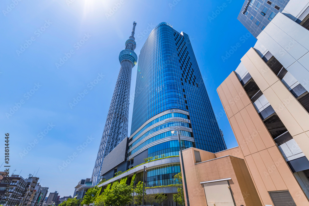 押上駅前の風景 東京スカイツリーとイーストタワー Photos | Adobe Stock