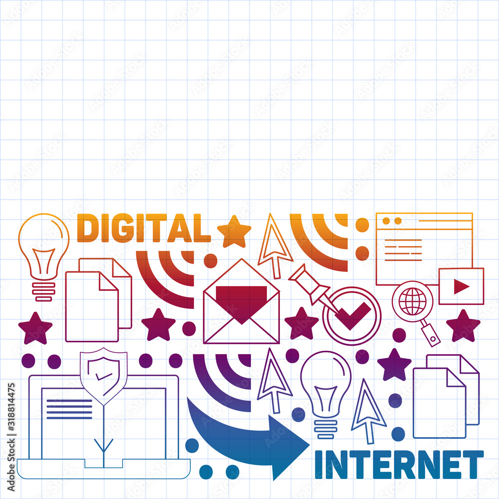 Obraz premium Digital marketing pattern with vector icons. Management, start up, business, internet technology.