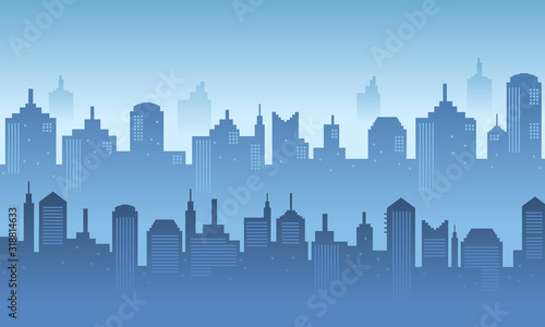 A illustration of city building with many window in building