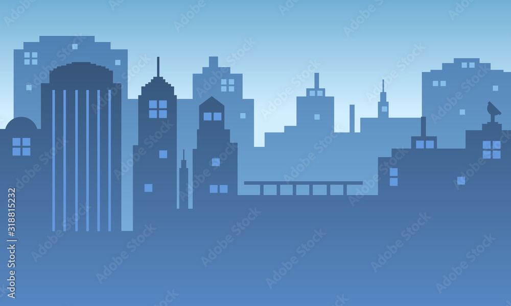 City silhouette building with blue sky gradient