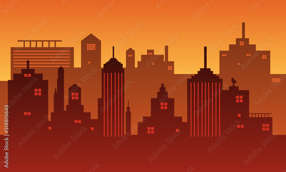 Dusk sky background from the city silhouette