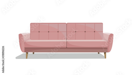  Sofa. Retro pink couch. Piece of furniture. Home disign. Flat design vector illustration  photo