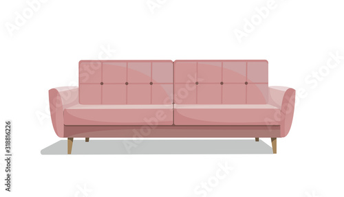  Sofa. Retro pink couch. Piece of furniture. Home disign. Flat design vector illustration 