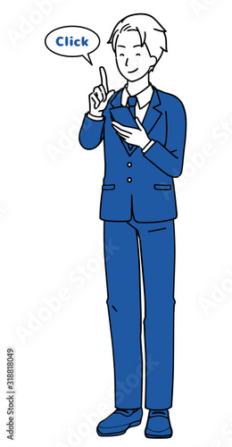 Illustration of a man using a smartphone, full body diagram.