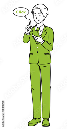 Illustration of a man using a smartphone, full body diagram.