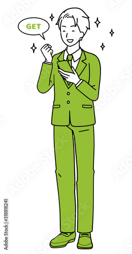 Illustration of a man using a smartphone, full body diagram.