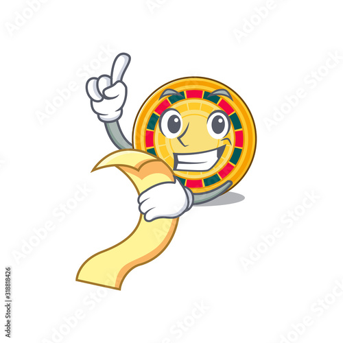 A funny cartoon character of roulette with a menu