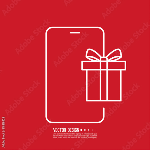 Vector abstract illustration with gift box and smartphone. Technology gift concept