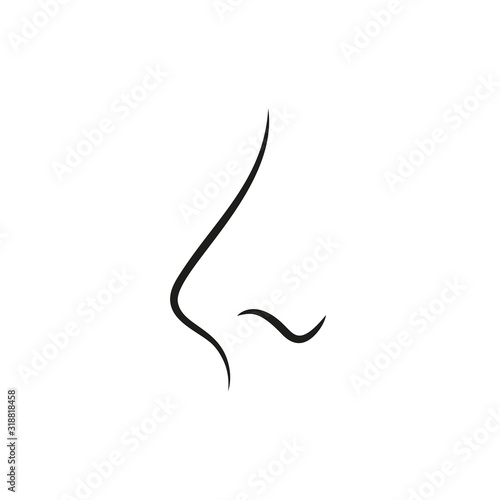 Icon of human nose with nostrils in profile. Smelling organ vector isolated on white background.