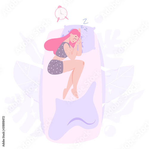 Woman sleeping. Person rest in the bed on the pillow