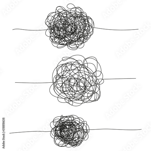 Abstract scribble, chaos doodle line. Hand drawing insane tangled scribble clew. Vector icon isolated on white background.