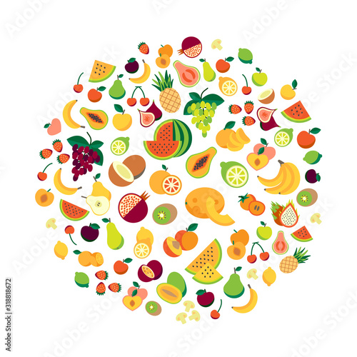 Set of fresh tasty fruits and vegetables. Delicious