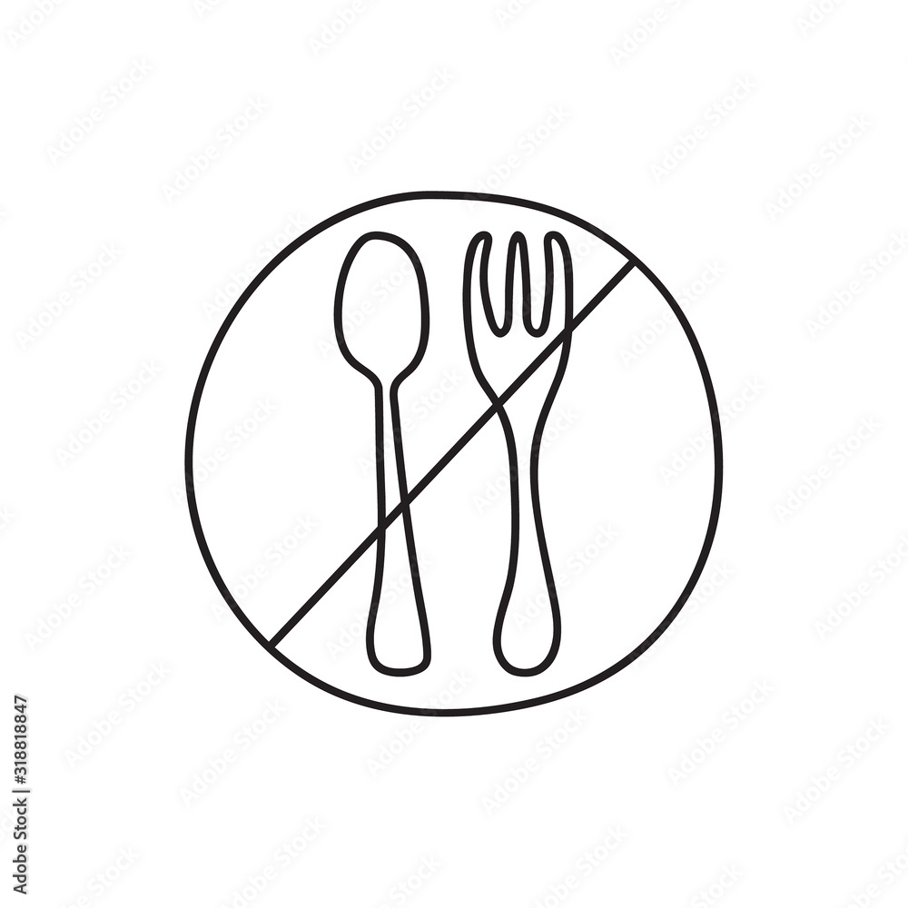 Vector icon in hand drawn style ban of plastic trash. Symbol prohibition of plastic fork and spoon. Vector icon in hand drawn style ban of plastic trash. Symbol prohibition of plastic fork and spoon.