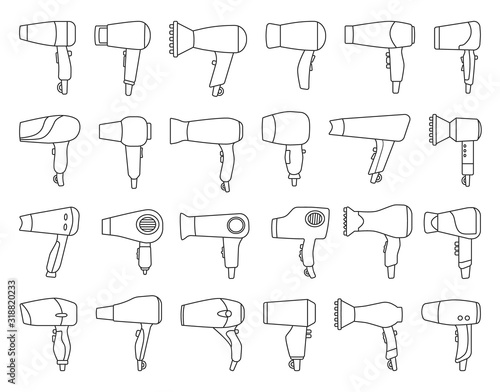 Hair dryer isolated outline set icon.Vector illustration salon hairdryer on white background .Vector outline set icon hair dryer.