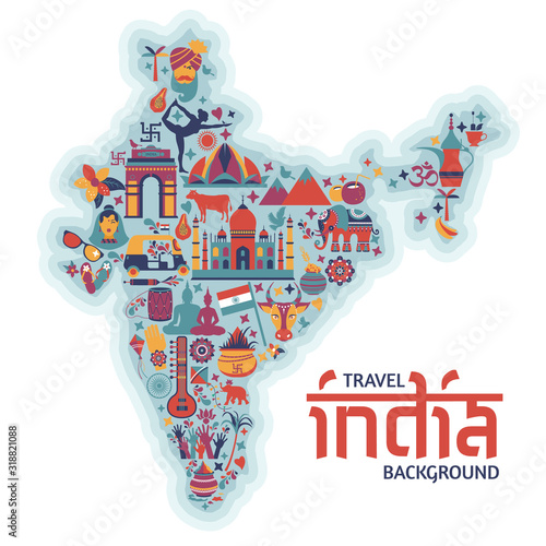 Traditional symbols in the form of a map of India