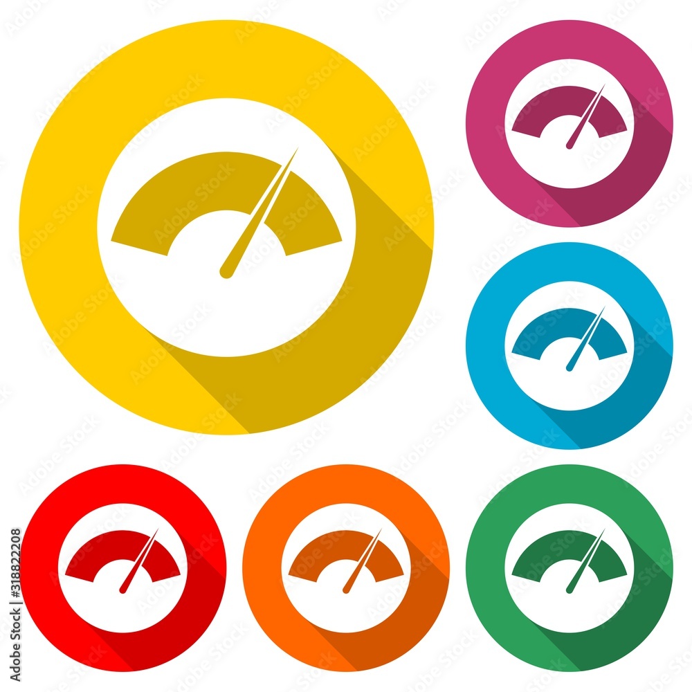 Speedometer icon isolated with long shadow Speedometer icon isolated with long shadow