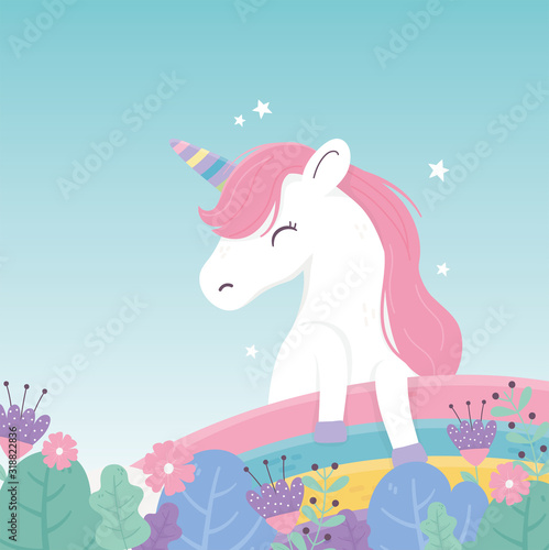 unicorn flowers rainbow decoration fantasy magic dream cute cartoon © Stockgiu