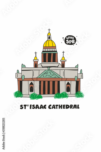 St Isaac Cathedral in Saint-Petersburg, Russia. Vector art.