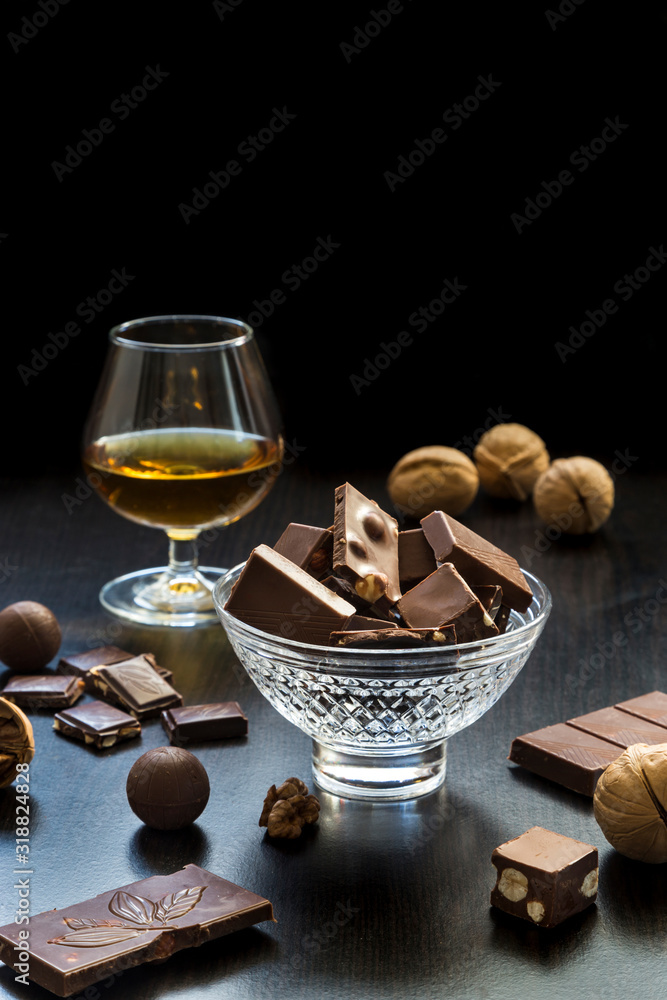 Image with chocolate and cognac. Image with chocolate and cognac.