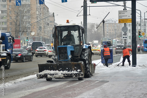 Snow removal on the streets of Moscow