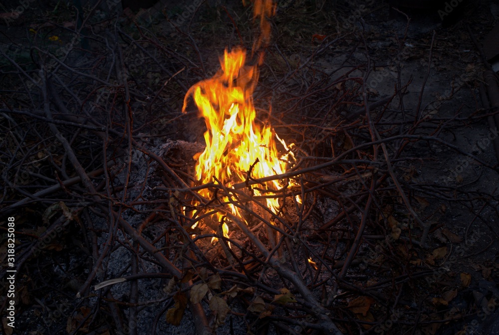 view of the night fire in complete darkness view of the night fire in complete darkness