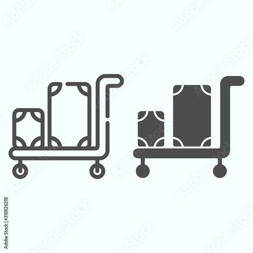 Luggage trolley line and solid icon. Baggage on a tray vector illustration isolated on white. Trolley baggage outline style design, designed for web and app. Eps 10.